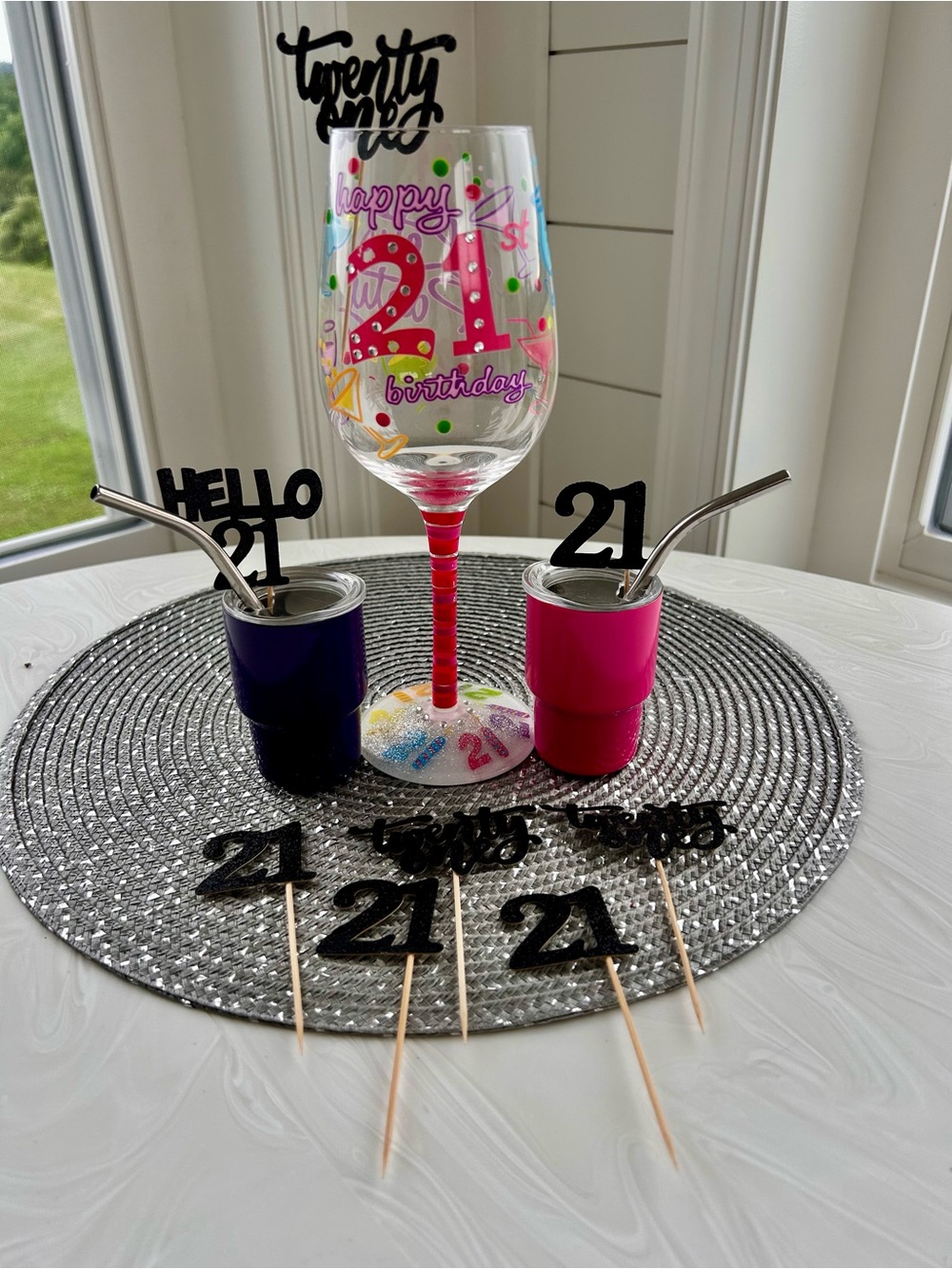 21st Birthday Wine Glass & Stanley styled mini tumbler shot glasses food decor
